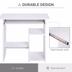 HOMCOM Compact Small Computer Table Wooden Desk Keyboard Tray Storage White