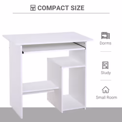 HOMCOM Compact Small Computer Table Wooden Desk Keyboard Tray Storage White - Additional view 4