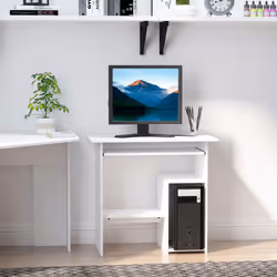 HOMCOM Compact Small Computer Table Wooden Desk Keyboard Tray Storage White - Additional view 5