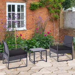 Outsunny 3 Pieces Rattan Patio Bistro Set 2 Chairs Coffee Side Table Set, Grey
