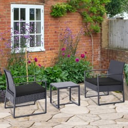 Outsunny 3 Pieces Rattan Patio Bistro Set 2 Chairs Coffee Side Table Set, Grey