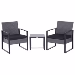 Outsunny 3 Pieces Rattan Patio Bistro Set 2 Chairs Coffee Side Table Set, Grey - Additional view 7
