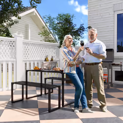 Outsunny 3 Pieces Outdoor Dining Set Metal Picnic Table Bench Patio Garden