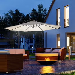 Outsunny 3(m) LED Patio Banana Umbrella Cantilever Parasol w/ Crank, Off-White