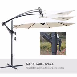 Outsunny 3(m) LED Patio Banana Umbrella Cantilever Parasol w/ Crank, Off-White
