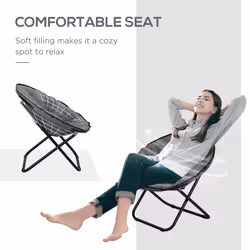 Outsunny Folding Saucer Moon Chair Oversized Padded Seat Round Oxford Grey