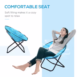 Outsunny Folding Saucer Moon Chair Oversized Padded Seat Round Oxford Blue