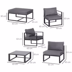 Outsunny 6pcs Garden Sectional Sofa Set Aluminum Frame Coffee Table Footstool - Additional view 7