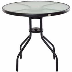Outsunny 80cm Outdoor Round Dining Table with Tempered Glass Top