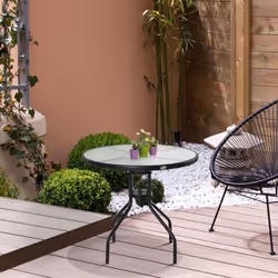 Outsunny 80cm Outdoor Round Dining Table with Tempered Glass Top