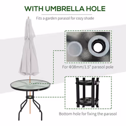 Outsunny 80cm Outdoor Round Dining Table with Tempered Glass Top