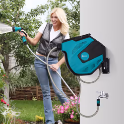 DURHAND 15M Water Hose Reel Compact Garden Car Auto Retract Spray Nozzle