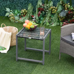 Outsunny Rattan End Table Side Coffee Desk Outdoor Patio Garden