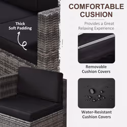 Outsunny 8Pcs Patio Rattan Sofa Set Garden Furniture Side Table w/ Cushion