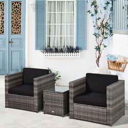 Outsunny 3Pcs Patio 2 Seater Rattan Sofa Garden Furniture Set Coffee w/ Cushions