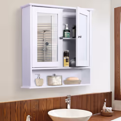 kleankin Wall-mounted Cabinet Mirror Door Bathroom Organiser Living Room White