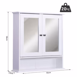 kleankin Wall-mounted Cabinet Mirror Door Bathroom Organiser Living Room White