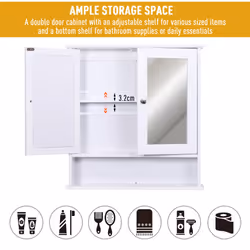 kleankin Wall-mounted Cabinet Mirror Door Bathroom Organiser Living Room White - Additional view 5
