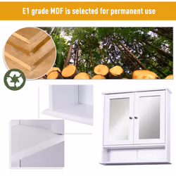 kleankin Wall-mounted Cabinet Mirror Door Bathroom Organiser Living Room White - Additional view 6