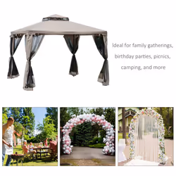 Outsunny 3 x 3 m Metal Gazebo Garden Outdoor 2-Tier Roof Marquee Party Tent Taup