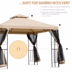 Outsunny 3x3(m) Outdoor Gazebo Patio Pavilion Canopy Tent w/ Netting & Shelf - Additional view 11