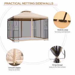 Outsunny 3x3(m) Outdoor Gazebo Patio Pavilion Canopy Tent w/ Netting & Shelf - Additional view 5