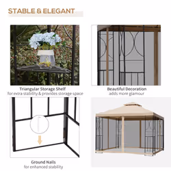 Outsunny 3x3(m) Outdoor Gazebo Patio Pavilion Canopy Tent w/ Netting & Shelf - Additional view 6