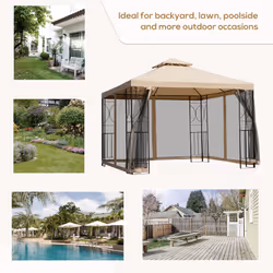 Outsunny 3x3(m) Outdoor Gazebo Patio Pavilion Canopy Tent w/ Netting & Shelf - Additional view 7
