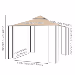 Outsunny 3x3(m) Outdoor Gazebo Patio Pavilion Canopy Tent w/ Netting & Shelf - Additional view 8