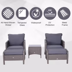 Outsunny 5 Pieces Outdoor Patio Furniture Set Wicker Conversation Set Dark Grey