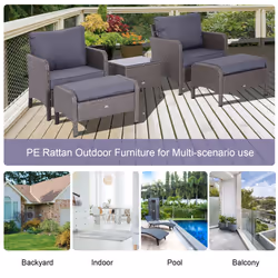 Outsunny 5 Pieces Outdoor Patio Furniture Set Wicker Conversation Set Dark Grey - Additional view 5