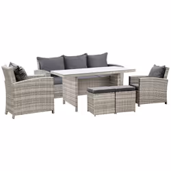 Outsunny 6Pcs Rattan Sofa Set Coffee Table Footstool Outdoor w/ Cushion - Additional view 8