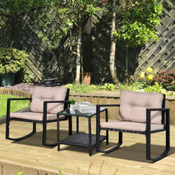 Outsunny 3Pcs Rattan Rocking Set Patio Bistro Table Chairs Conversation