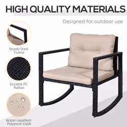 Outsunny 3Pcs Rattan Rocking Set Patio Bistro Table Chairs Conversation