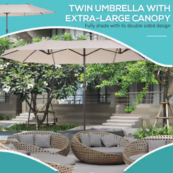 Outsunny Sun Umbrella Canopy Double-sided Crank Sun Shade Shelter 4.6M Beige