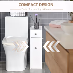 HOMCOM Slim Floor Cabinet Narrow Wooden Storage with Drawers Bathroom White