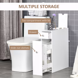 HOMCOM Slim Floor Cabinet Narrow Wooden Storage with Drawers Bathroom White - Additional view 4