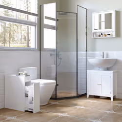 HOMCOM Slim Floor Cabinet Narrow Wooden Storage with Drawers Bathroom White - Additional view 5