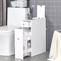 HOMCOM Slim Floor Cabinet Narrow Wooden Storage with Drawers Bathroom White - Additional view 6
