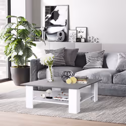 HOMCOM Vintage Coffee Table Square 2 Tier Side End Desk Indoor Living Room