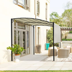 Outsunny 3 x 2.5m Patio Metal Gazebo Pergola Wall Mount Outdoor Shelter, Cream