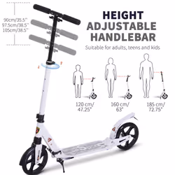 HOMCOM Folding Kick Scooter with Big Wheels for 14+ Teens Adult, White