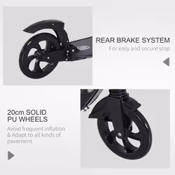 HOMCOM Folding Kick Scooter Teens Adult Ride On Adjustable 2 Big Wheels Black
