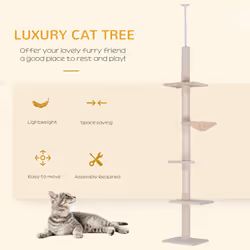 PawHut Floor to Ceiling Cat Tree for Indoor Cats 5-Tier Kitty Tower Beige