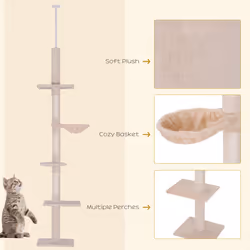 PawHut Floor to Ceiling Cat Tree for Indoor Cats 5-Tier Kitty Tower Beige - Additional view 4
