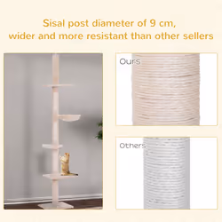 PawHut Floor to Ceiling Cat Tree for Indoor Cats 5-Tier Kitty Tower Beige - Additional view 5