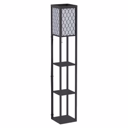 HOMCOM Modern Floor Lamp Light w/ 4-tier Storage Shelves Fabric Lampshade Black