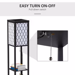 HOMCOM Modern Floor Lamp Light w/ 4-tier Storage Shelves Fabric Lampshade Black - Additional view 4