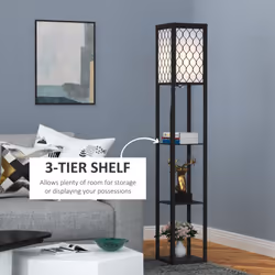 HOMCOM Modern Floor Lamp Light w/ 4-tier Storage Shelves Fabric Lampshade Black - Additional view 5