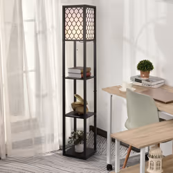 HOMCOM Modern Floor Lamp Light w/ 4-tier Storage Shelves Fabric Lampshade Black - Additional view 7